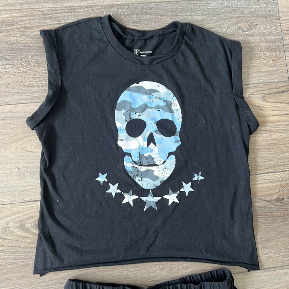NOBO Black Camo Skull Muscle Tee 2 Piece Set Size M(7-9) - Picture 2 of 8
